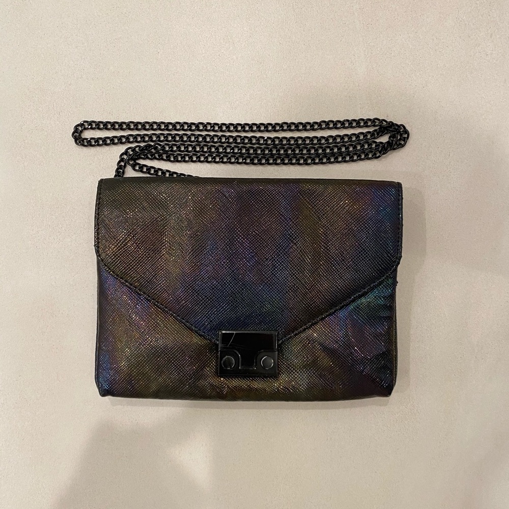 Loeffler Randall Iridescent Snake Skin Lock Clutch